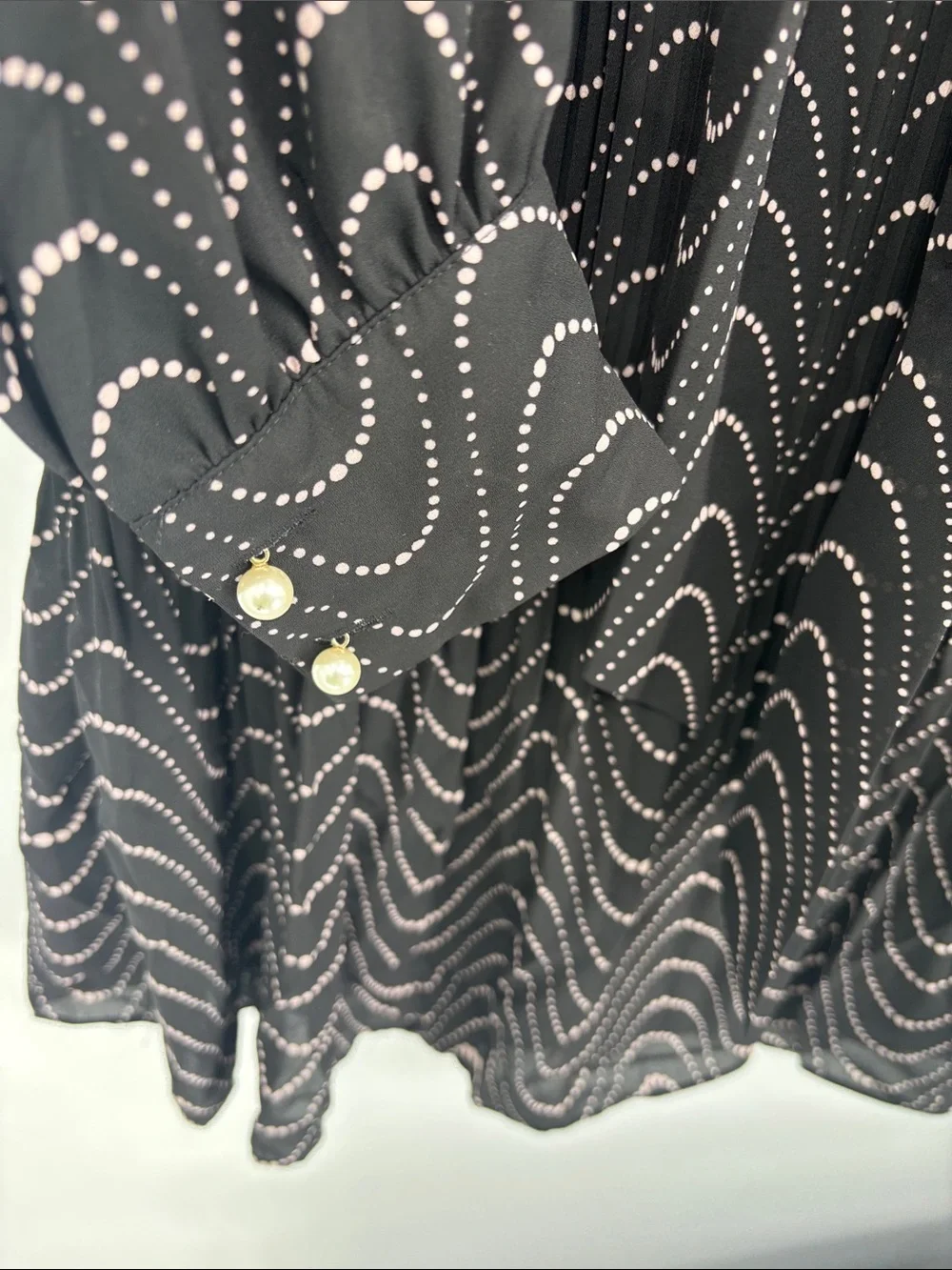 KATE SPADE Black Wavy Dot Pleated Chiffon Necktie long sleeve  lined dress NWT